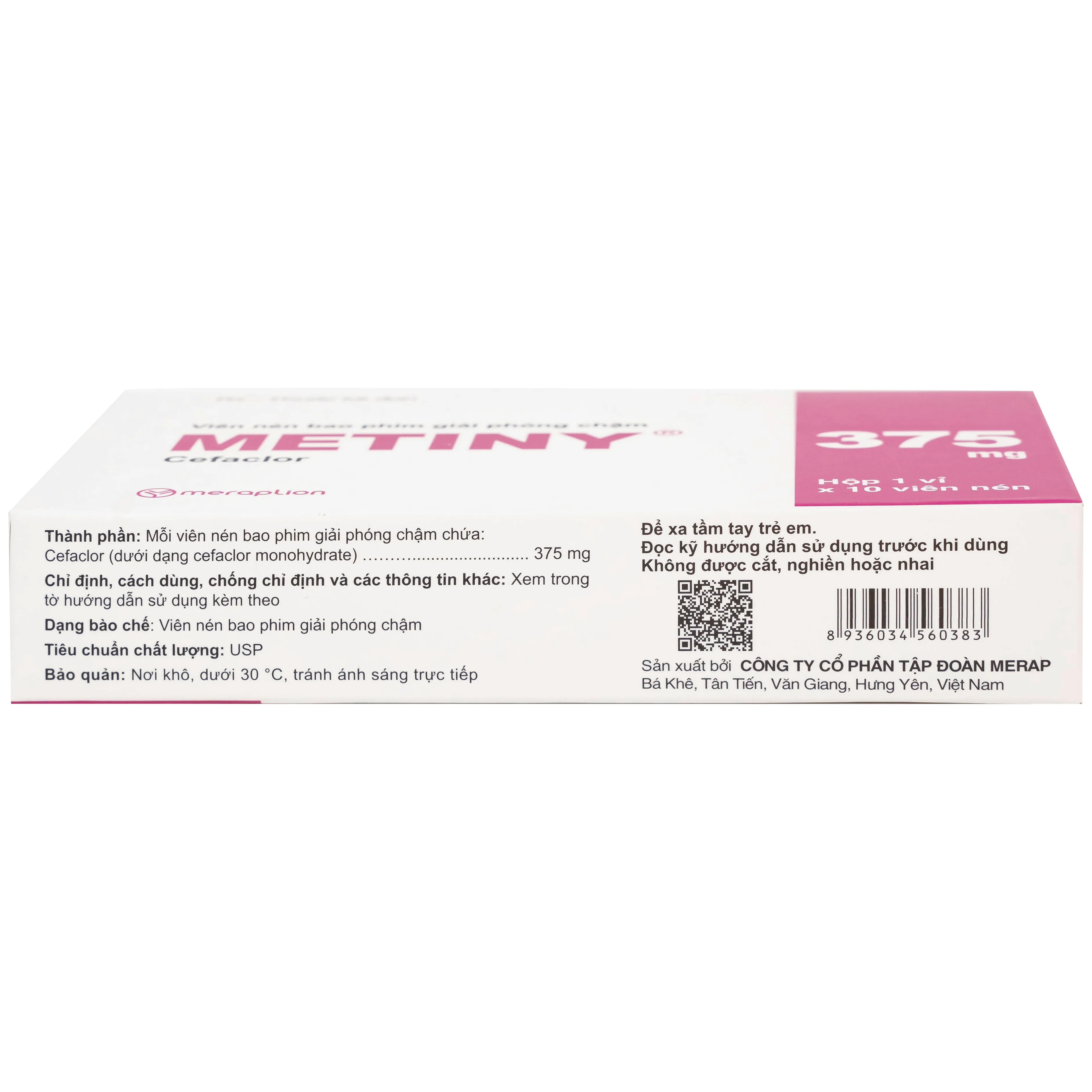 Hình ảnh Thuốc Metiny 375mg Merap Group điều trị các bệnh lý nhiễm trùng viêm phế quản cấp (1 vỉ x 10 viên)