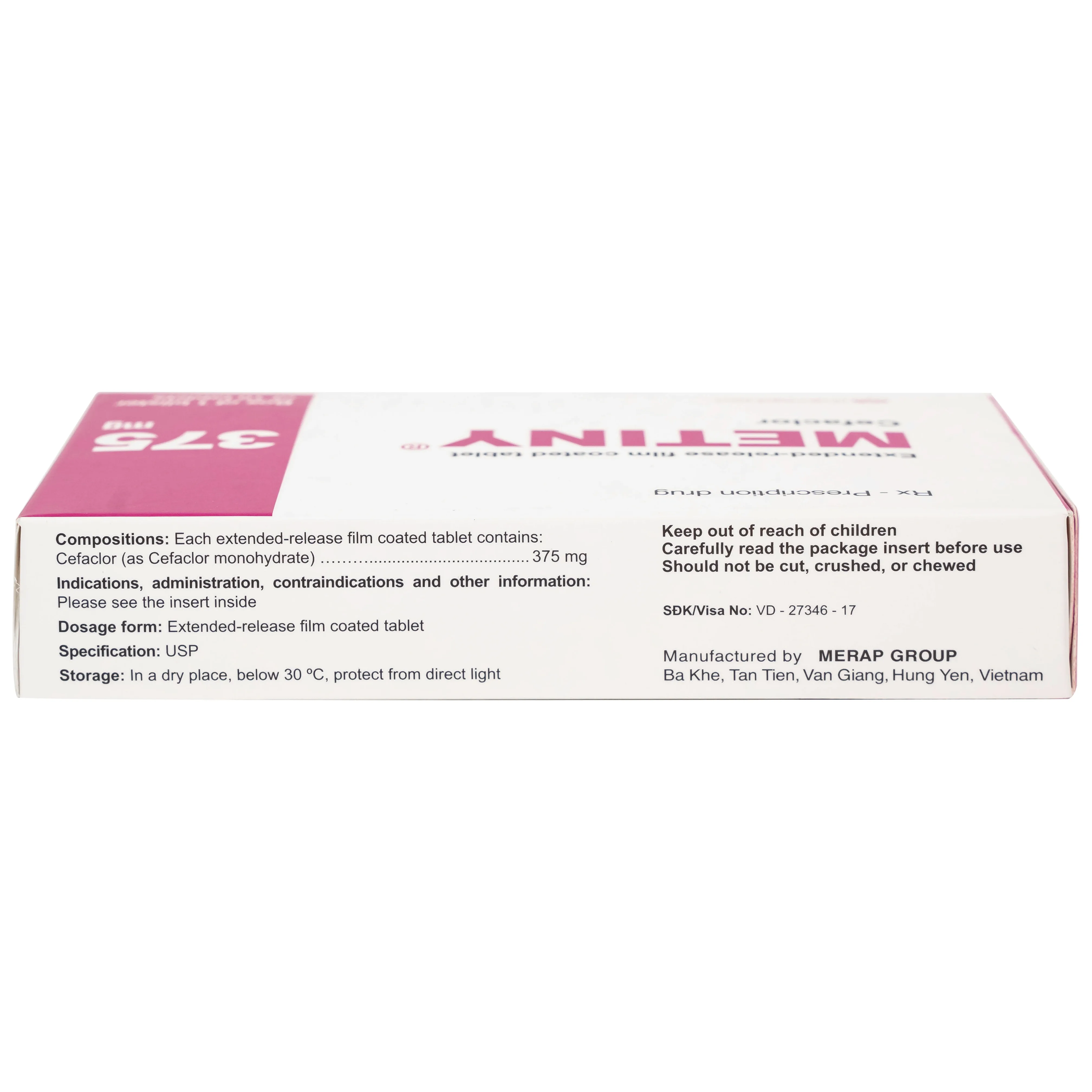 Hình ảnh Thuốc Metiny 375mg Merap Group điều trị các bệnh lý nhiễm trùng viêm phế quản cấp (1 vỉ x 10 viên)