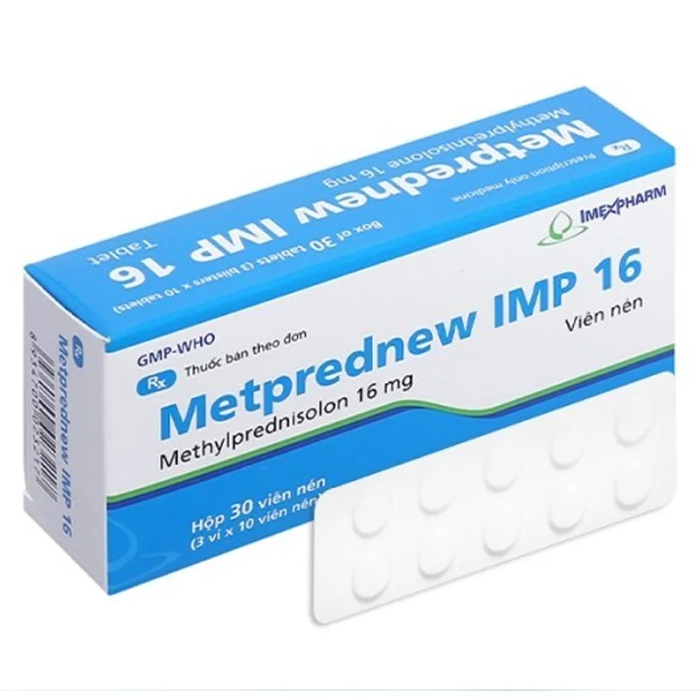 Hình ảnh Thuốc Metprednew IMP 16 Imexpharm chống viêm và giảm miễn dịch của glucocorticoid (3 vỉ x 10 viên)