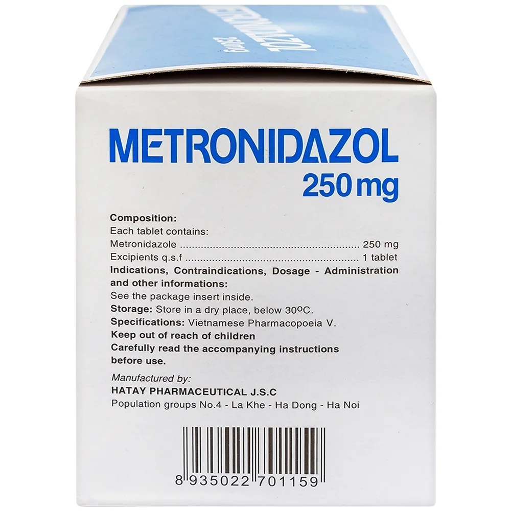 Hình ảnh Viên nén Metronidazol 250mg Hataphar điều trị các chứng nhiễm khuẩn, viêm lợi (50 vỉ x 10 viên)