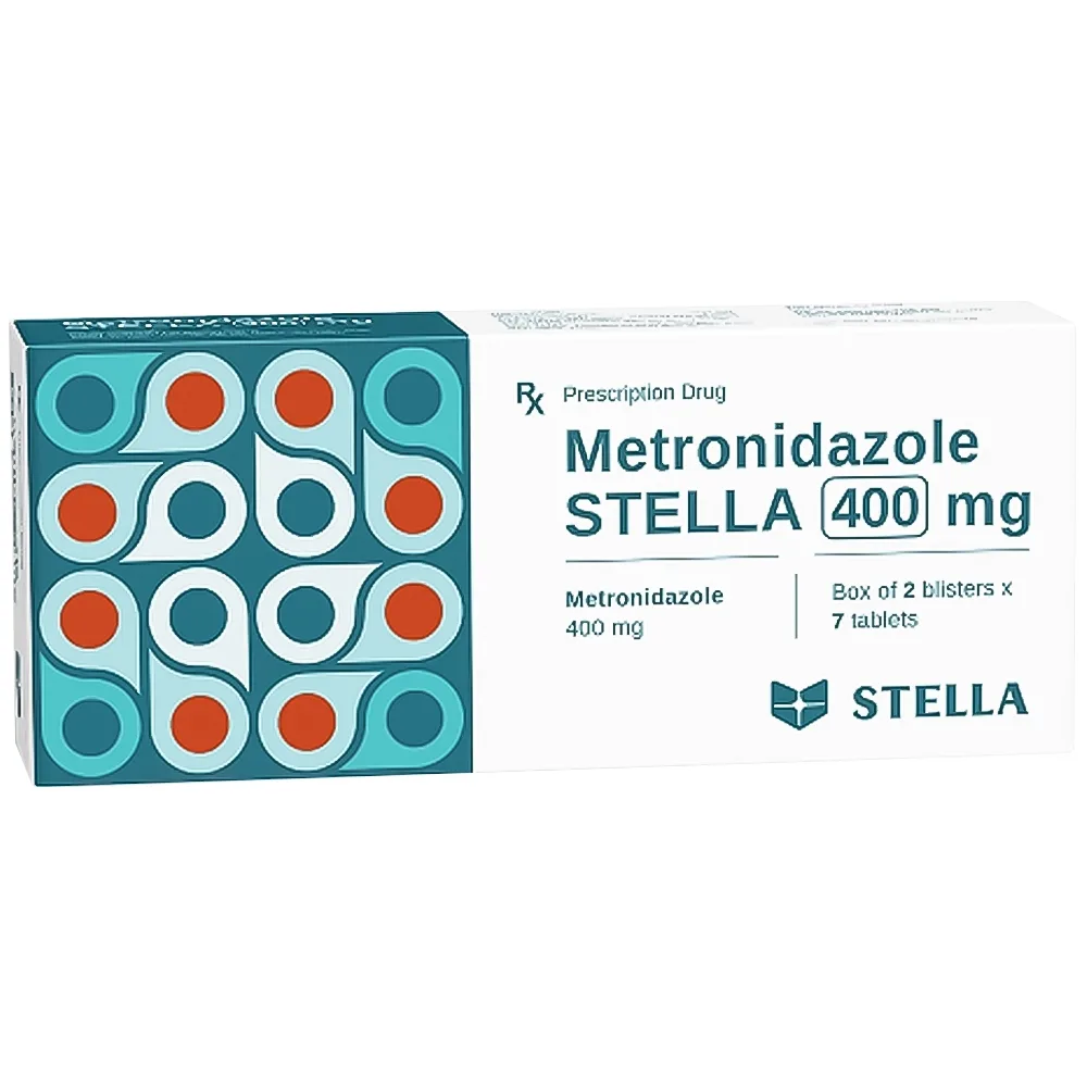 Hình ảnh Thuốc Metronidazole Stella 400mg điều trị và phòng ngừa nhiễm nấm, nhiễm khuẩn kỵ khí (2 vỉ x 7 viên)