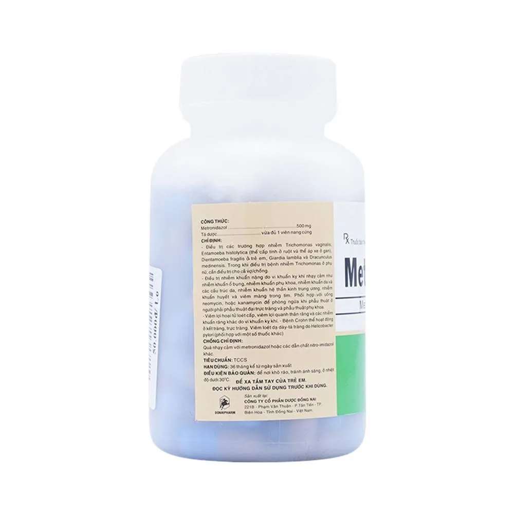 Hình ảnh Viên nang cứng Metronidazol 500mg Donaipharm điều trị viêm âm đạo, viêm đường niệu sinh dục (100 viên)
