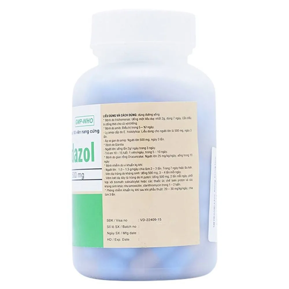 Hình ảnh Viên nang cứng Metronidazol 500mg Donaipharm điều trị viêm âm đạo, viêm đường niệu sinh dục (100 viên)