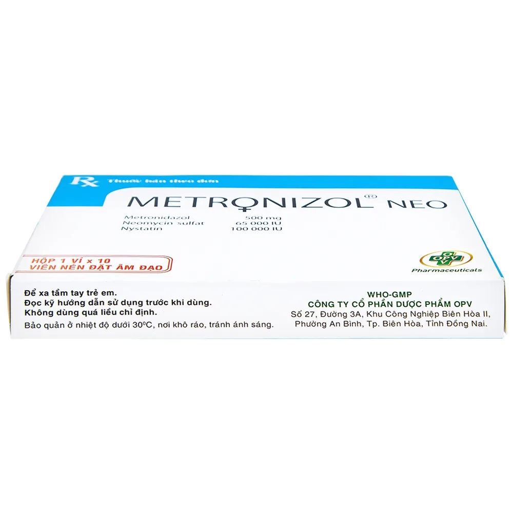 Hình ảnh Viên đặt âm đạo Metronizol Neo OPV điều trị viêm nhiễm âm đạo (1 vỉ x 10 viên)