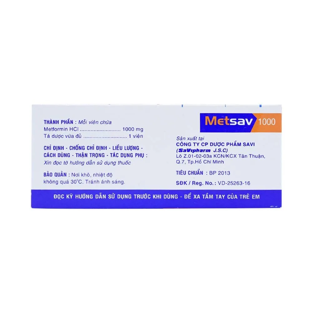 Hình ảnh Viên nén Metsav 1000 Savi điều trị bệnh đái tháo đường típ 2 (10 vỉ x 10 viên) 