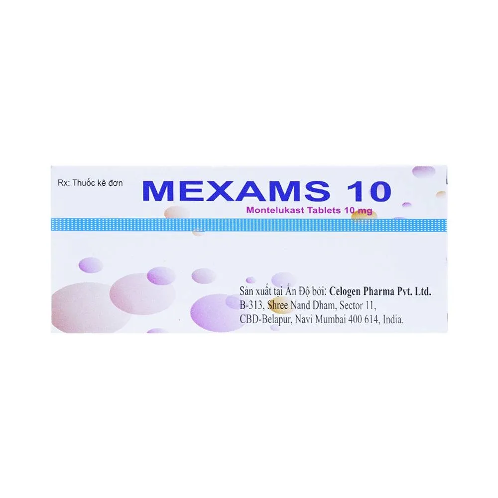 Hình ảnh Viên nén Mexams 10 Celogen Pharma điều trị hen, viêm mũi dị ứng theo mùa (3 vỉ x 10 viên)