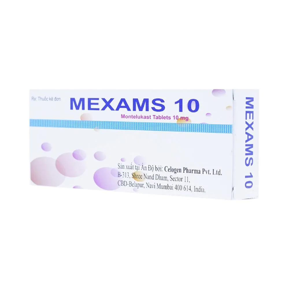 Hình ảnh Viên nén Mexams 10 Celogen Pharma điều trị hen, viêm mũi dị ứng theo mùa (3 vỉ x 10 viên)