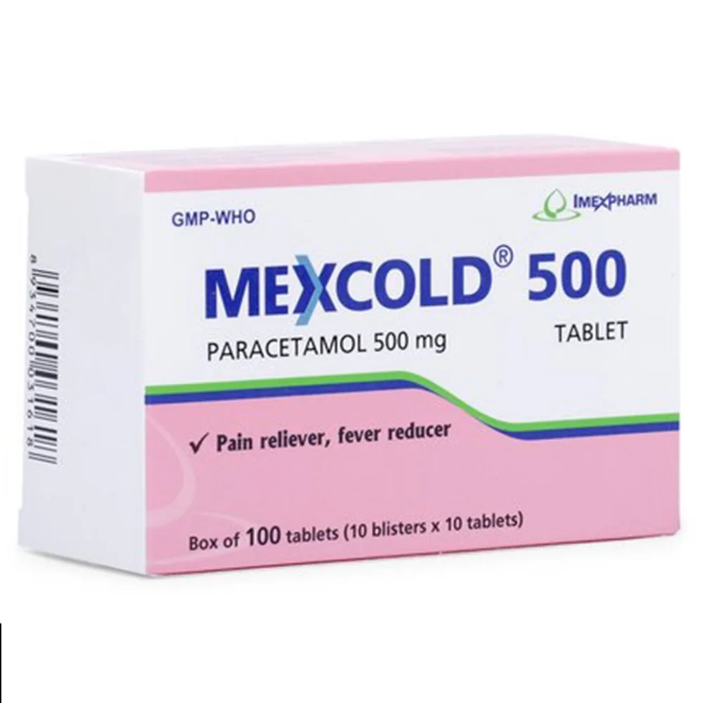 Hình ảnh Viên nén Mexcold 500 Imexpharm điều trị đau đầu, đau răng, đau nhức bắp thịt (10 vỉ x 10 viên)