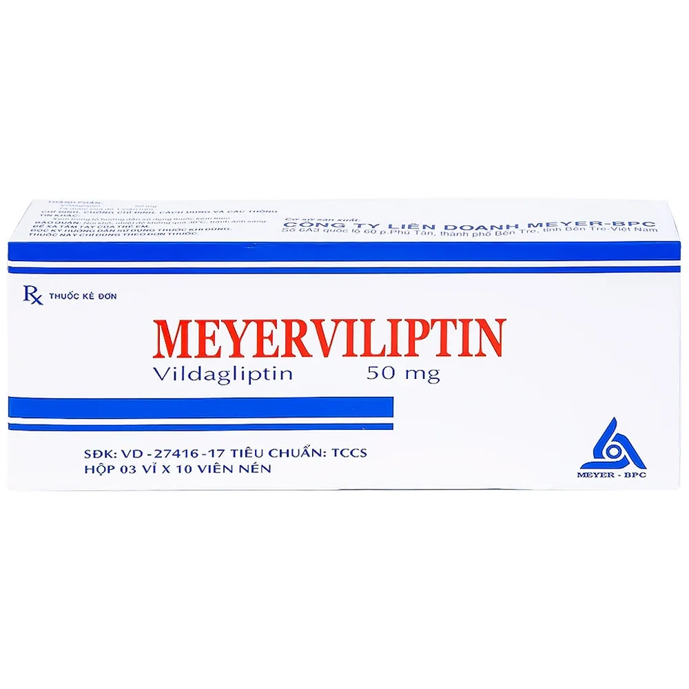Hình ảnh Viên nén Meyerviliptin 50mg Meyer-BPC hỗ trợ chế độ ăn kiêng, kiếm soát đường huyết (3 vỉ x 10 viên)