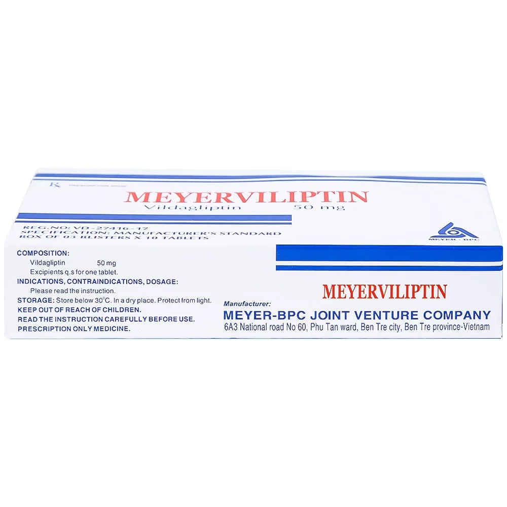 Hình ảnh Viên nén Meyerviliptin 50mg Meyer-BPC hỗ trợ chế độ ăn kiêng, kiếm soát đường huyết (3 vỉ x 10 viên)