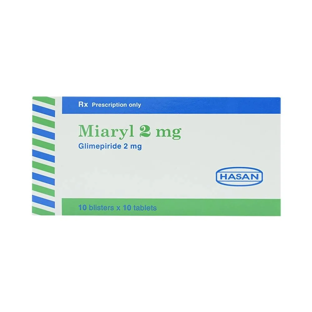 Hình ảnh Viên nén Miaryl 2mg Hasan điều trị đái tháo đường típ 2 (10 vỉ x 10 viên)