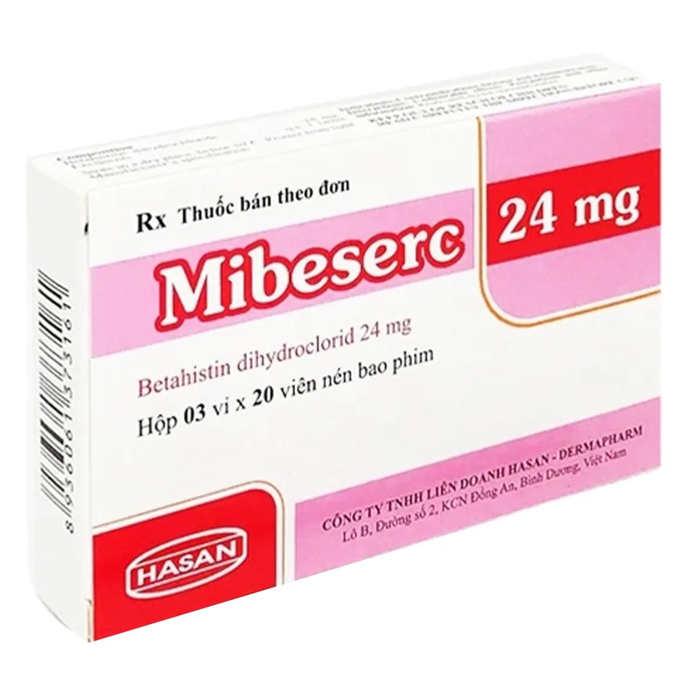 Hình ảnh Thuốc Mibeserc 24mg Hasan điều trị hội chứng Ménière's, chóng mặt, ù tai (3 vỉ x 20 viên)