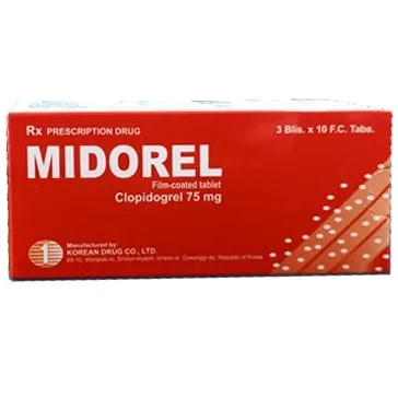 Hình ảnh Viên nén Midorel 75mg Korea Drug giảm các biến cố do xơ vữa động mạch, nhồi máu cơ tim (3 vỉ x 10 viên)