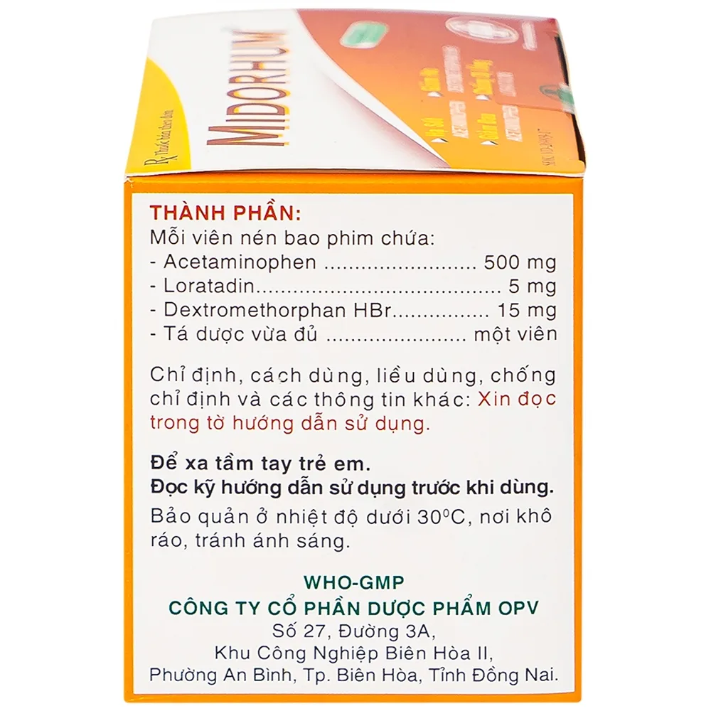 Hình ảnh Viên nén Midorhum OPV hạ sốt, giảm ho, giảm đau, chống dị ứng (10 vỉ x 10 viên)