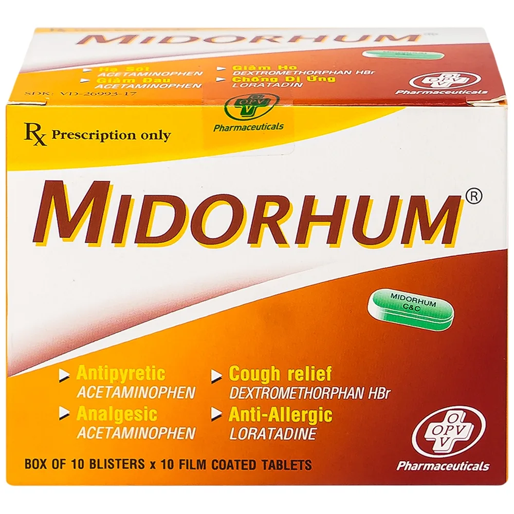 Hình ảnh Viên nén Midorhum OPV hạ sốt, giảm ho, giảm đau, chống dị ứng (10 vỉ x 10 viên)