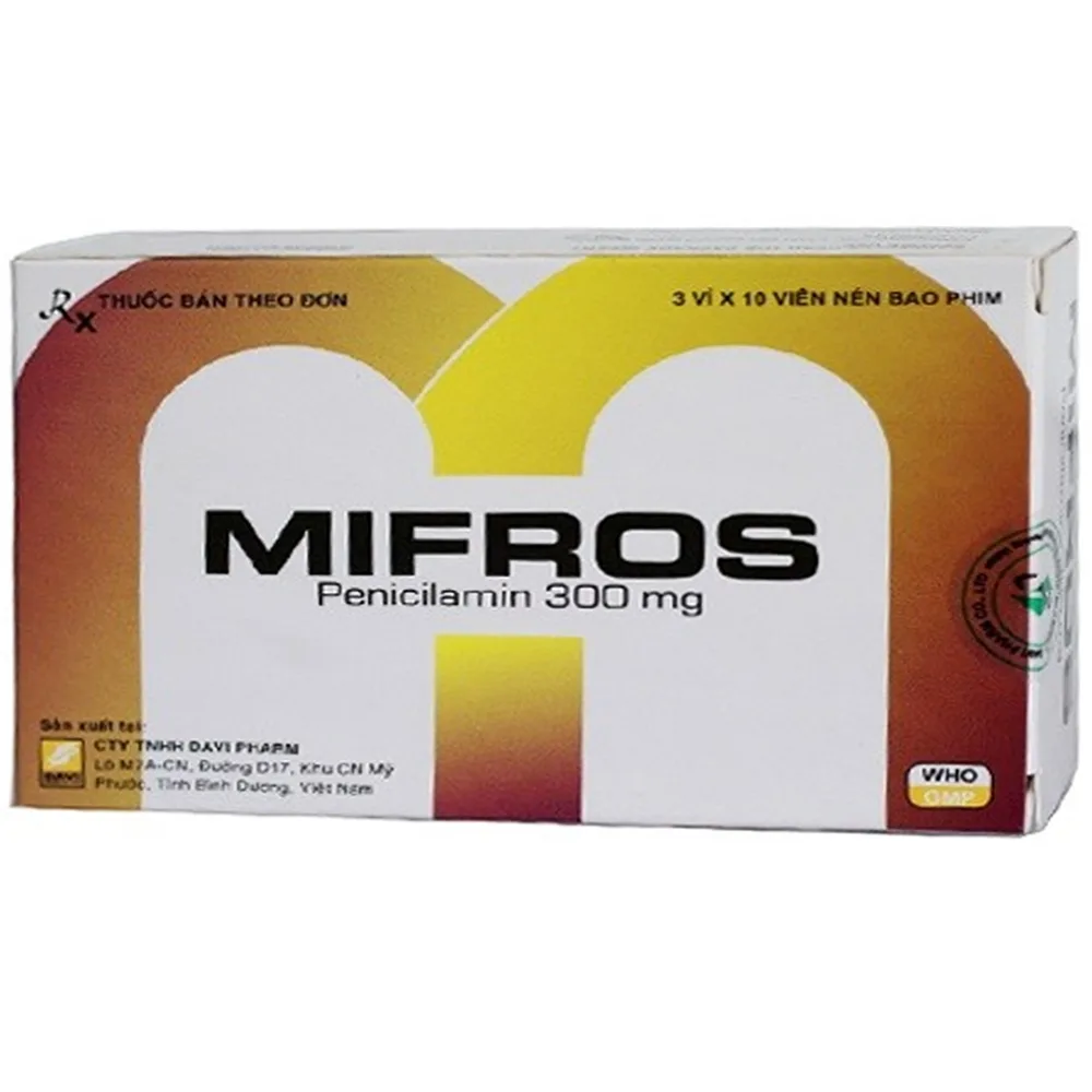 Hình ảnh Thuốc Mifros 300mg Davipharm điều trị bệnh Wilson, bệnh cystin niệu, bệnh viêm khớp (3 vỉ x 10 viên)