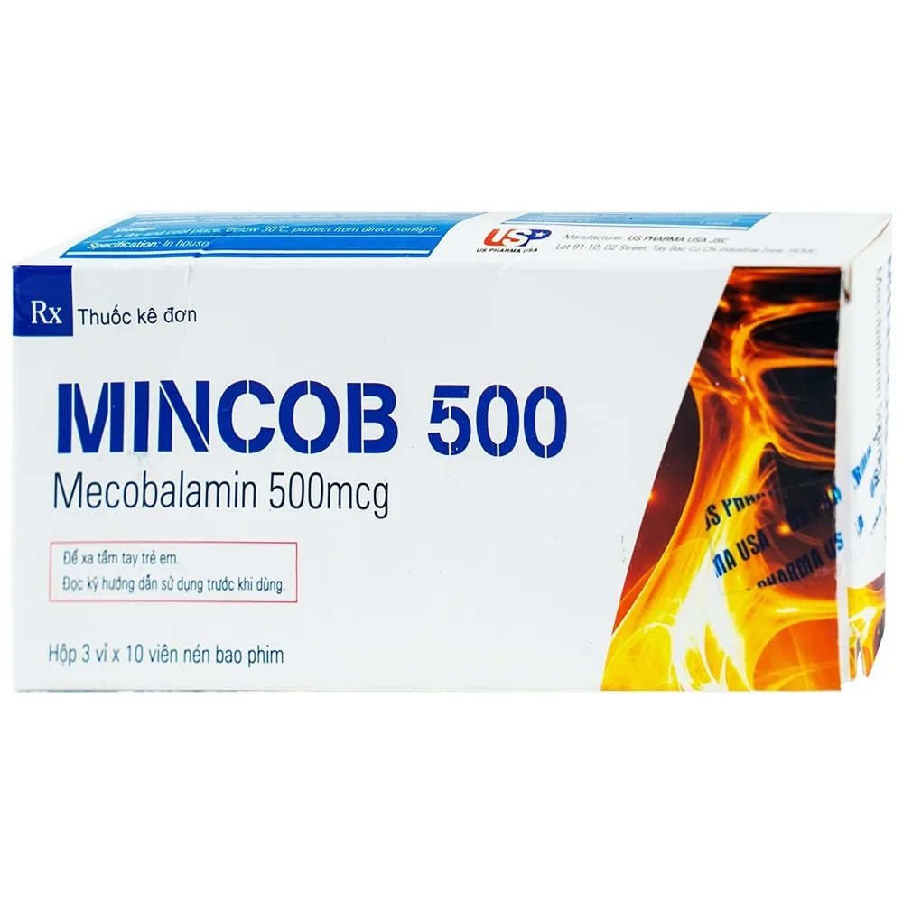 Hình ảnh Viên nén Mincob 500 Usp điều trị và dự phòng thiếu Vitamin B12 (3 vỉ x 10 viên)