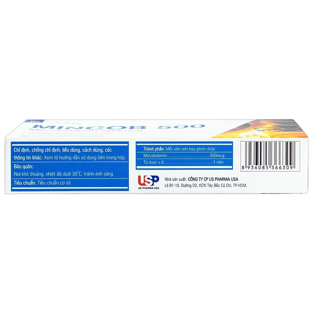 Hình ảnh Viên nén Mincob 500 Usp điều trị và dự phòng thiếu Vitamin B12 (3 vỉ x 10 viên)