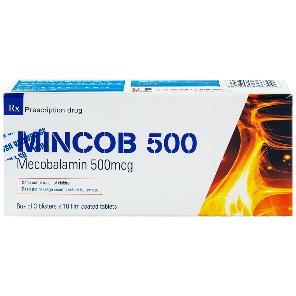 Hình ảnh Viên nén Mincob 500 Usp điều trị và dự phòng thiếu Vitamin B12 (3 vỉ x 10 viên)