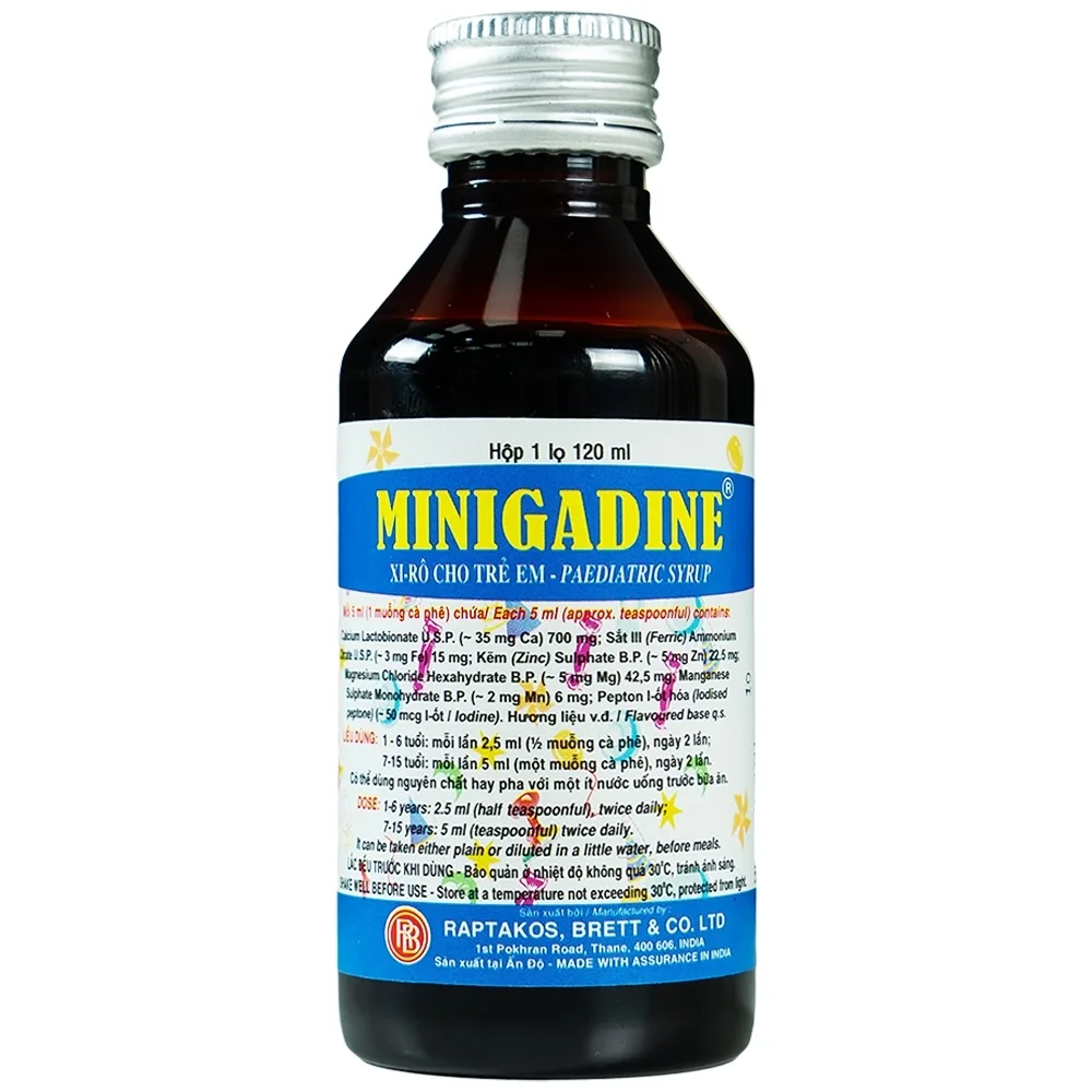 Hình ảnh Siro cho trẻ em Minigadine Raptakos Brett phòng ngừa thiếu vi chất, biếng ăn (120ml) 