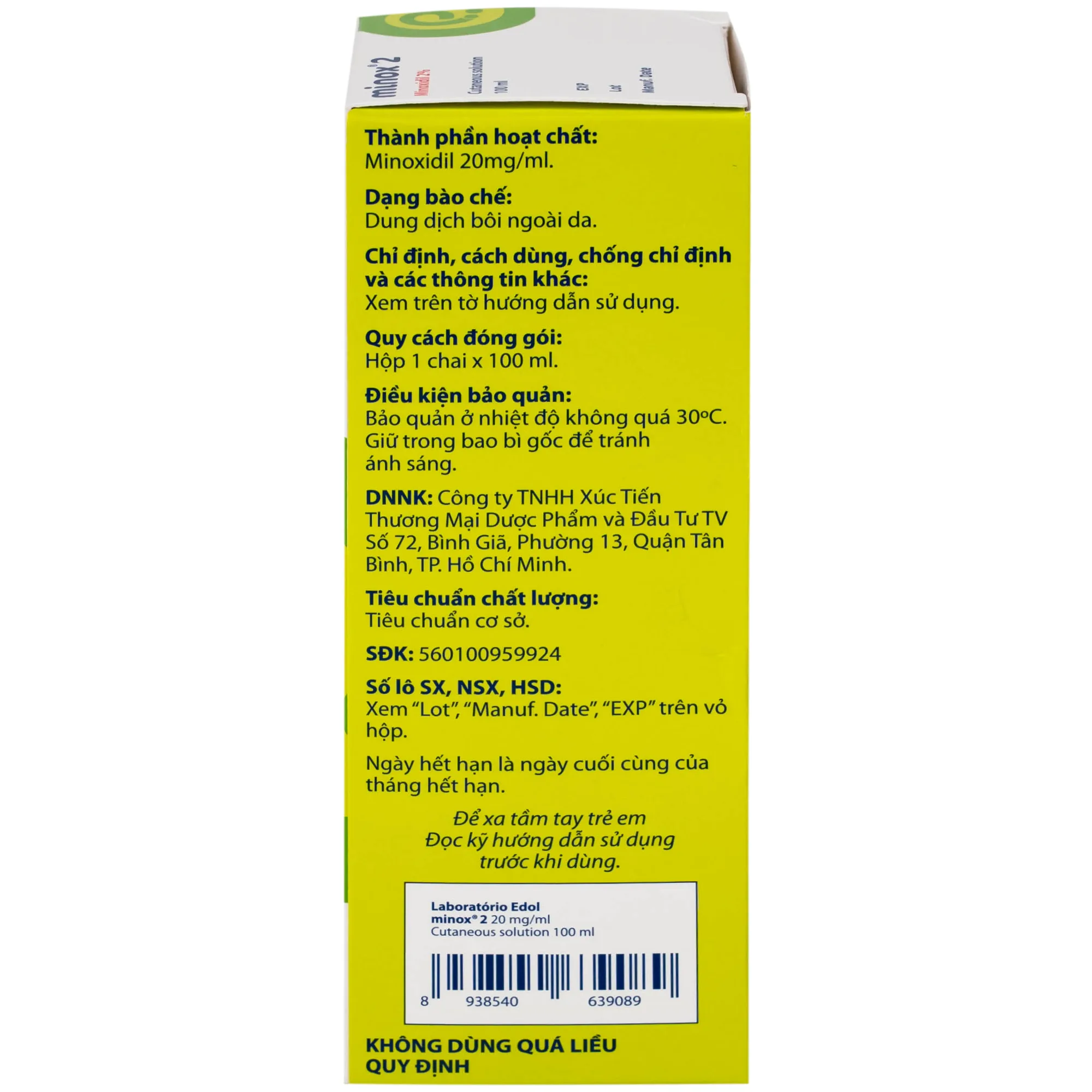 Hình ảnh Thuốc Minox 20mg Edol điều trị rụng tóc kiểu androgenic và rụng tóc từng vùng (100ml)