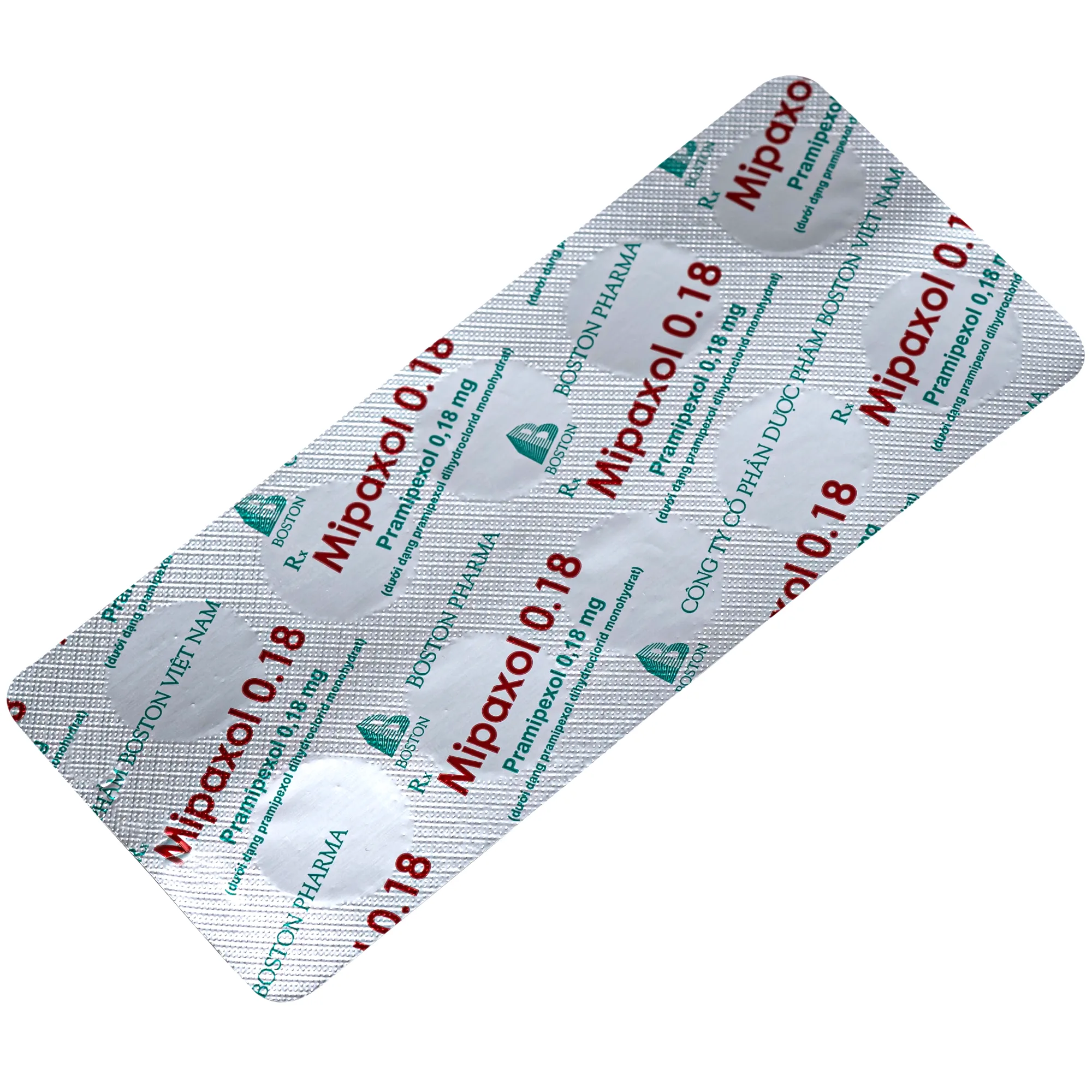 Hình ảnh Thuốc Mipaxol  0.18mg Boston điều trị các dấu hiệu và triệu chứng của bệnh Parkinson (3 vỉ x 10 viên)