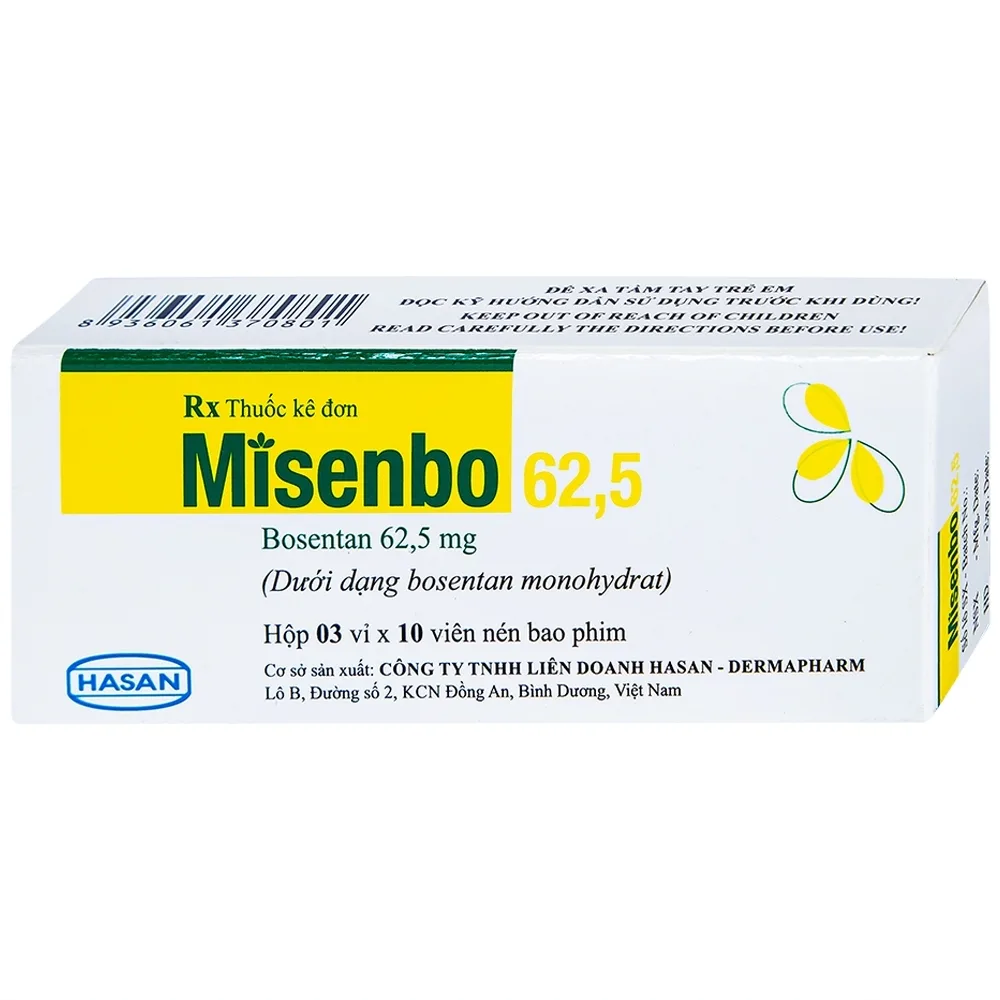 Hình ảnh Viên nén Misenbo 62,5 Hasan điều trị tăng huyết áp động mạch phổi (3 vỉ x 10 viên)