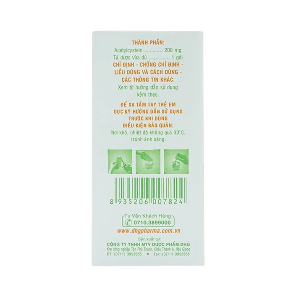 Hình ảnh Thuốc bột uống Mitux 200mg DHG Pharma làm loãng chất nhầy đường hô hấp (24 gói x 1,5g)    	