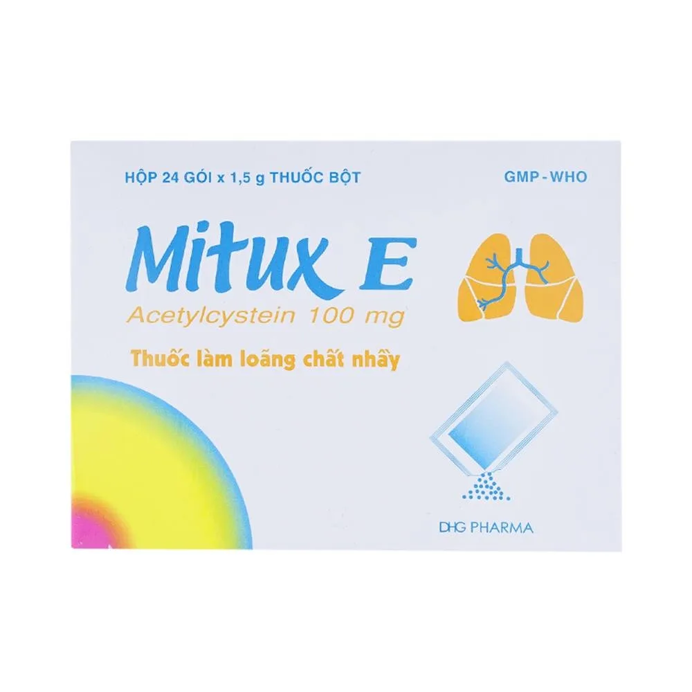Hình ảnh Thuốc bột uống Mitux E 100mg DHG Pharma làm loãng chất nhầy (24 gói x 1,5g)