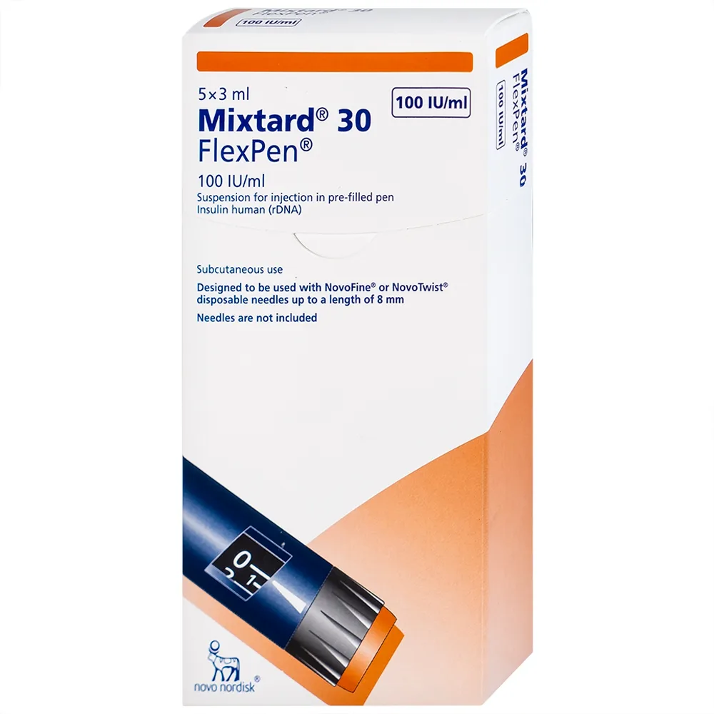 Hình ảnh Bút tiêm Mixtard 30 Flexpen 100 IU/ml Novo Nordisk điều trị bệnh đái tháo đường (5 cây x 3ml)