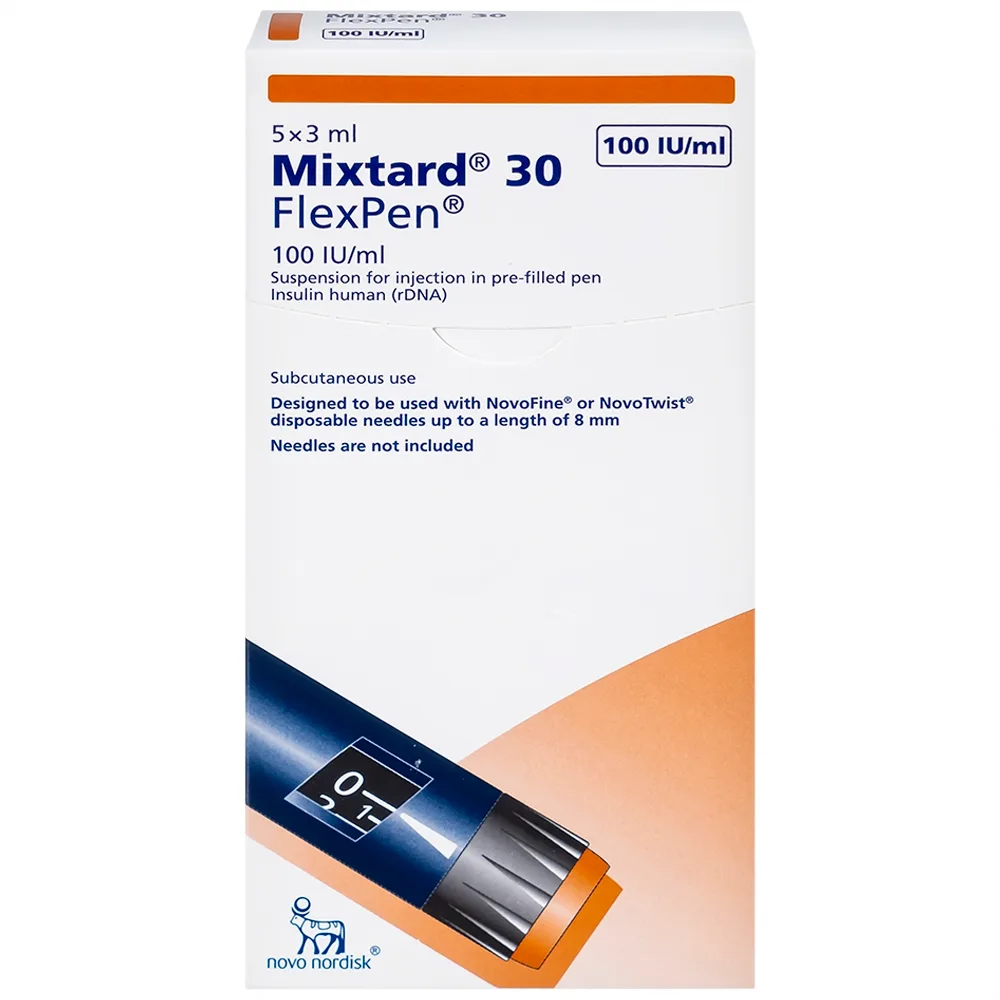 Hình ảnh Bút tiêm Mixtard 30 Flexpen 100 IU/ml Novo Nordisk điều trị bệnh đái tháo đường (5 cây x 3ml)