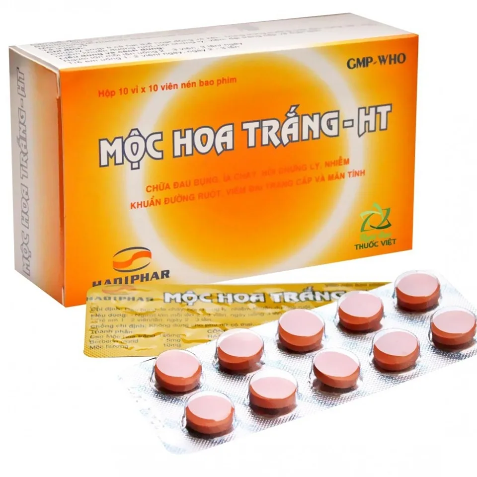 Hình ảnh Viên nén Mộc Hoa Trắng - HT Hadiphar chữa lỵ amid ở cả thể hoạt động và thể kén (10 vỉ x 10 viên)