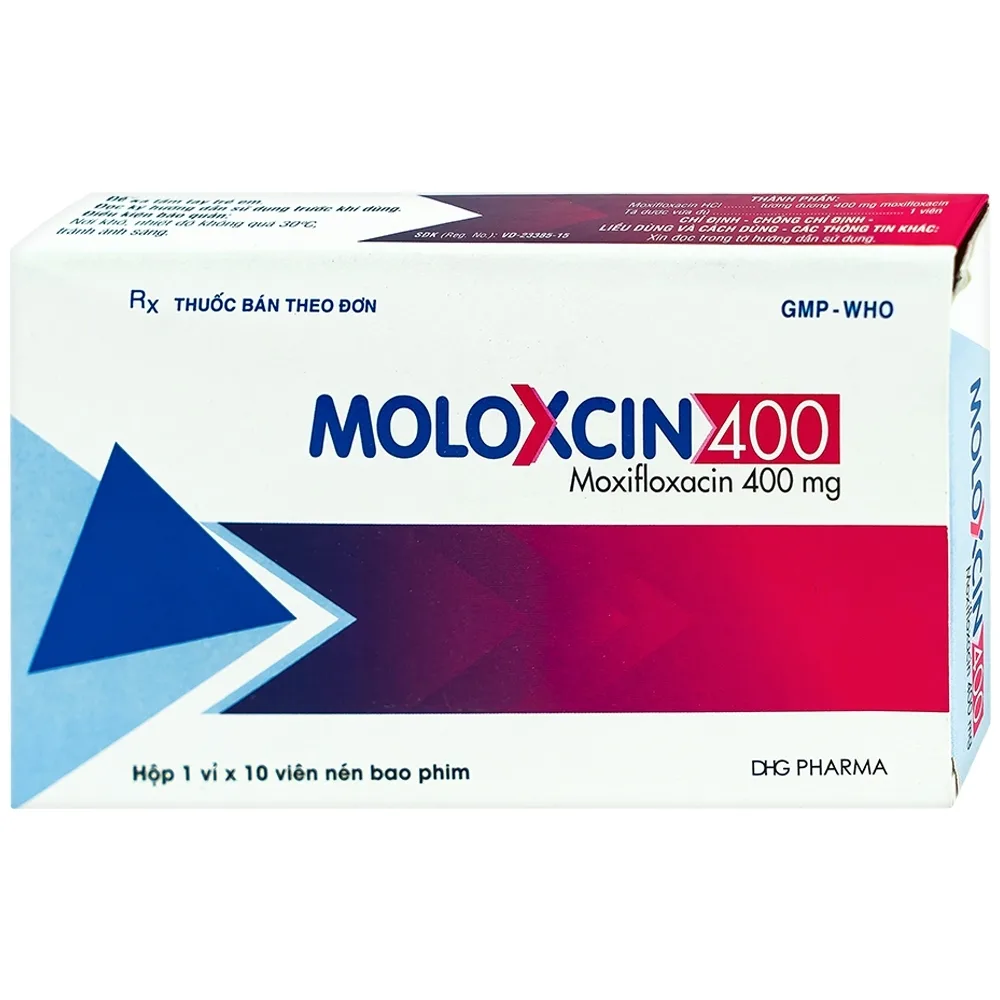 Hình ảnh Thuốc Moloxcin 400 DHG điều trị các chứng nhiễm khuẩn, viêm phổi (1 vỉ x 10 viên)