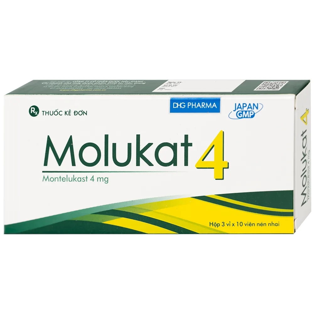 Hình ảnh Thuốc Molukat 4Mg Dhg phòng và điều trị hen suyễn mức nhẹ đến trung bình (3 vỉ x 10 viên)
