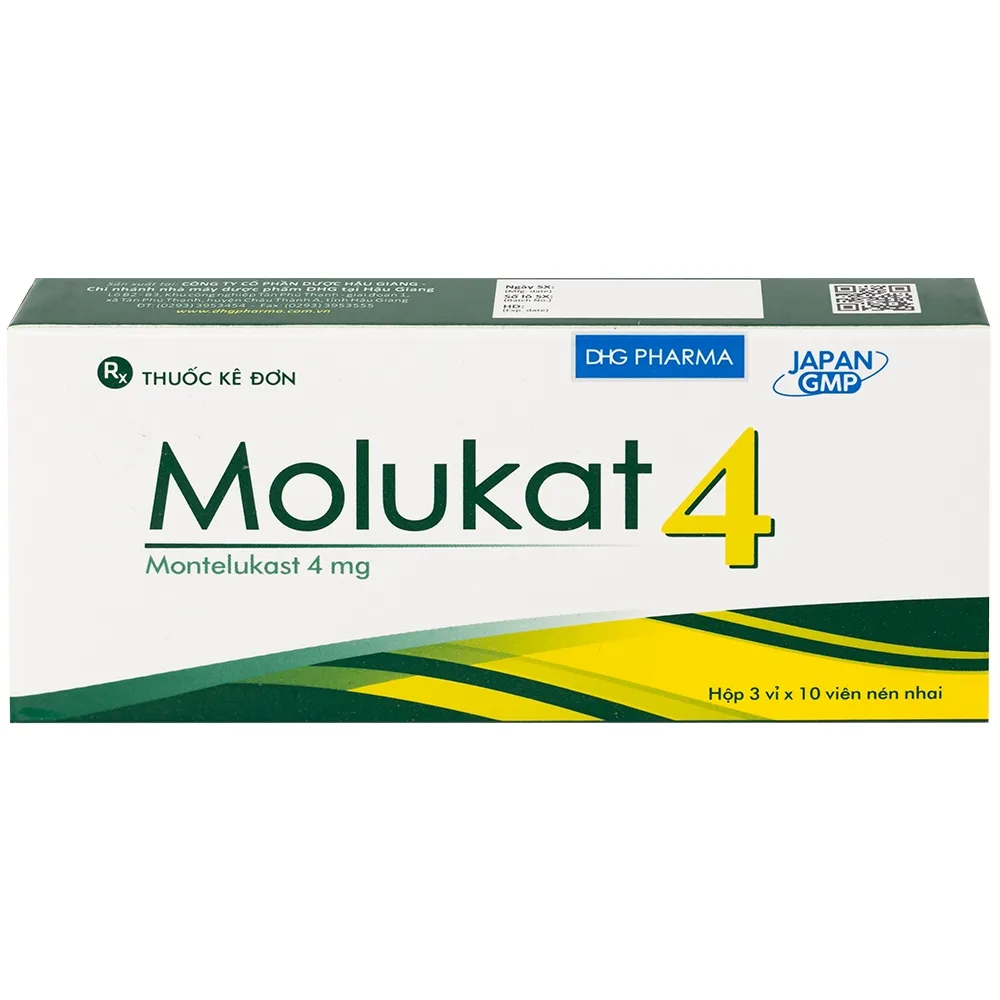 Hình ảnh Thuốc Molukat 4Mg Dhg phòng và điều trị hen suyễn mức nhẹ đến trung bình (3 vỉ x 10 viên)