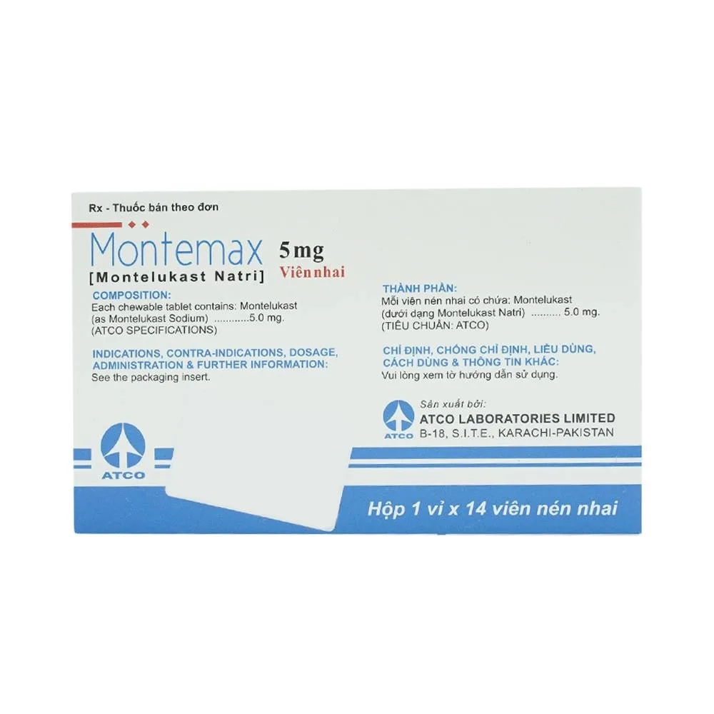 Hình ảnh Viên nhai Montemax 5mg Atco điều trị hen suyễn mãn tính (1 vỉ x 14 viên)