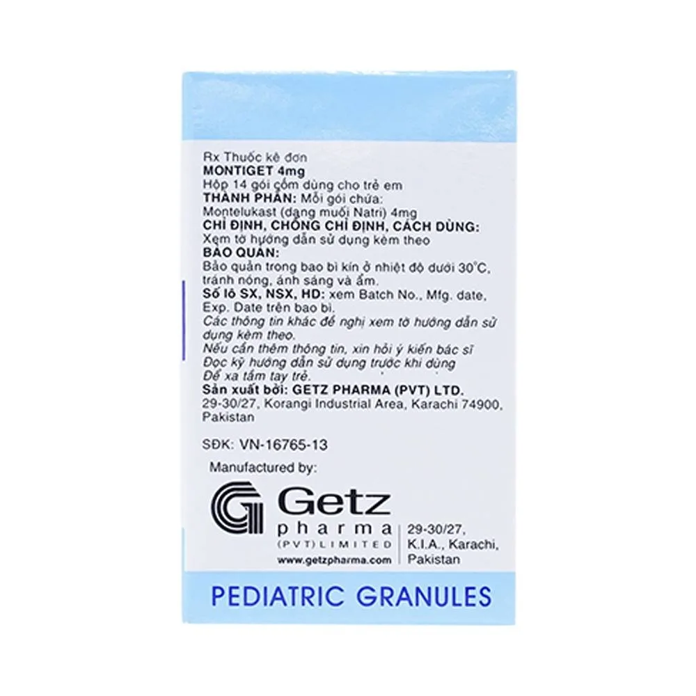 Hình ảnh Thuốc cốm Montiget 4mg Getz điều trị hen suyễn ở trẻ em (14 gói)