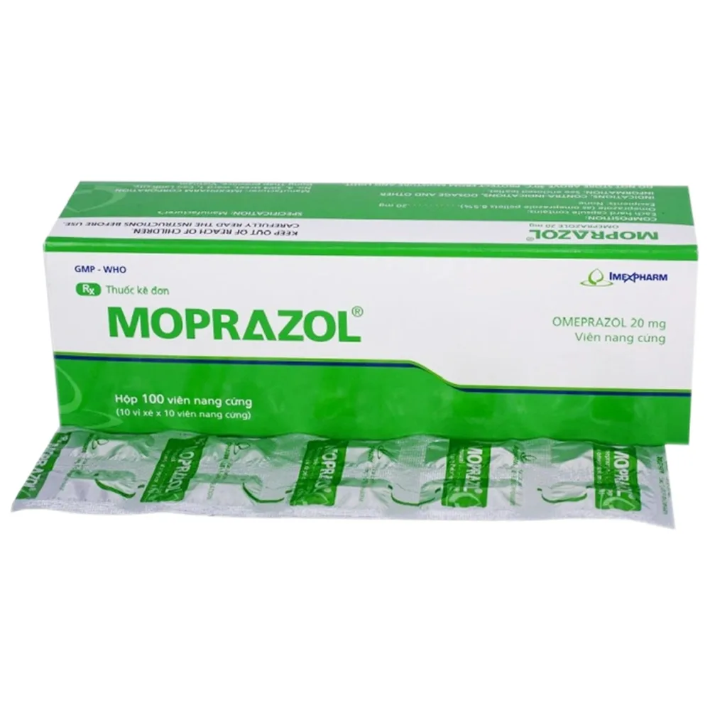 Hình ảnh Viên nang cứng Moprazol 20mg Imexpharm điều trị viêm loét dạ dày (10 vỉ x 10 viên)