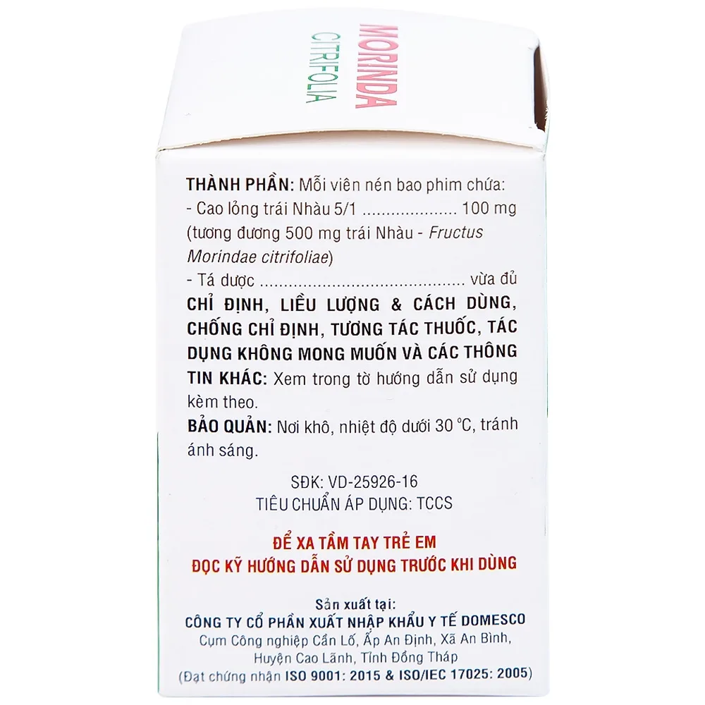 Hình ảnh Thuốc Morinda Citrifolia Domesco điều trị đau nhức, sưng khớp, tăng huyết áp (50 viên) 