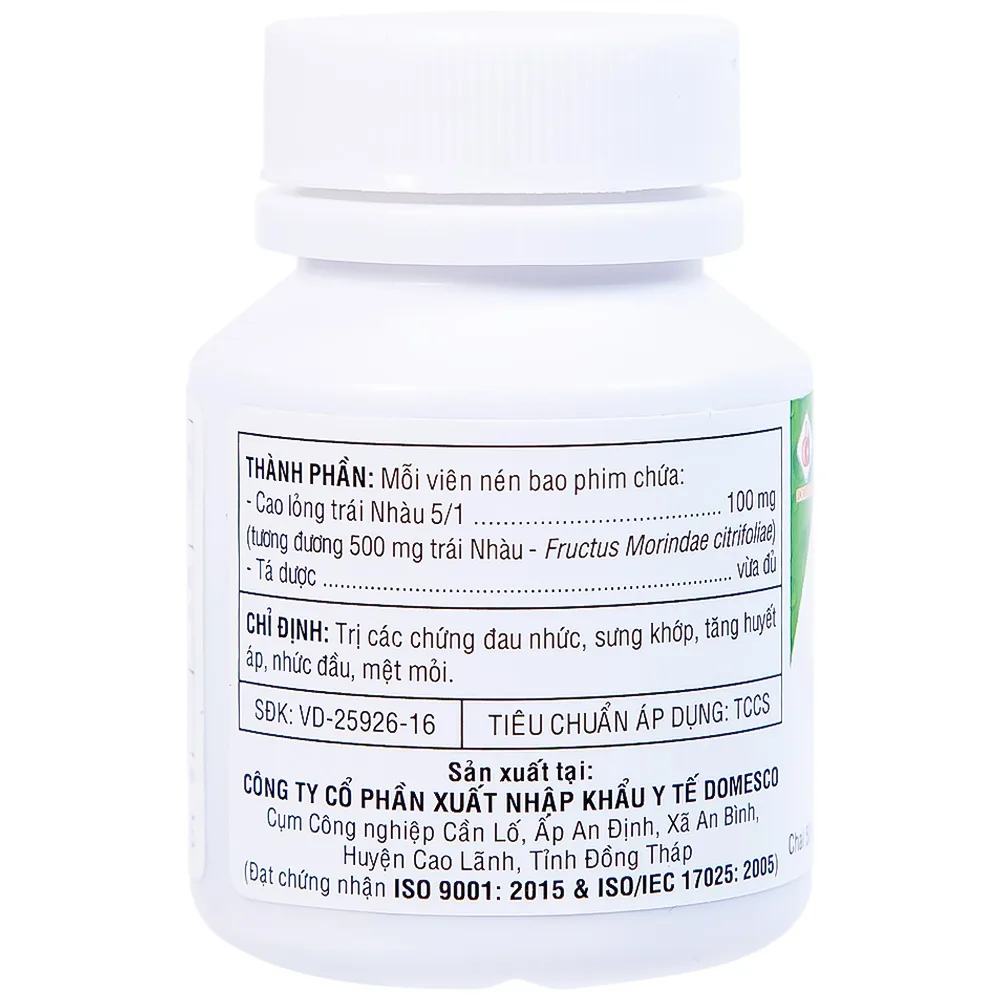 Hình ảnh Thuốc Morinda Citrifolia Domesco điều trị đau nhức, sưng khớp, tăng huyết áp (50 viên) 