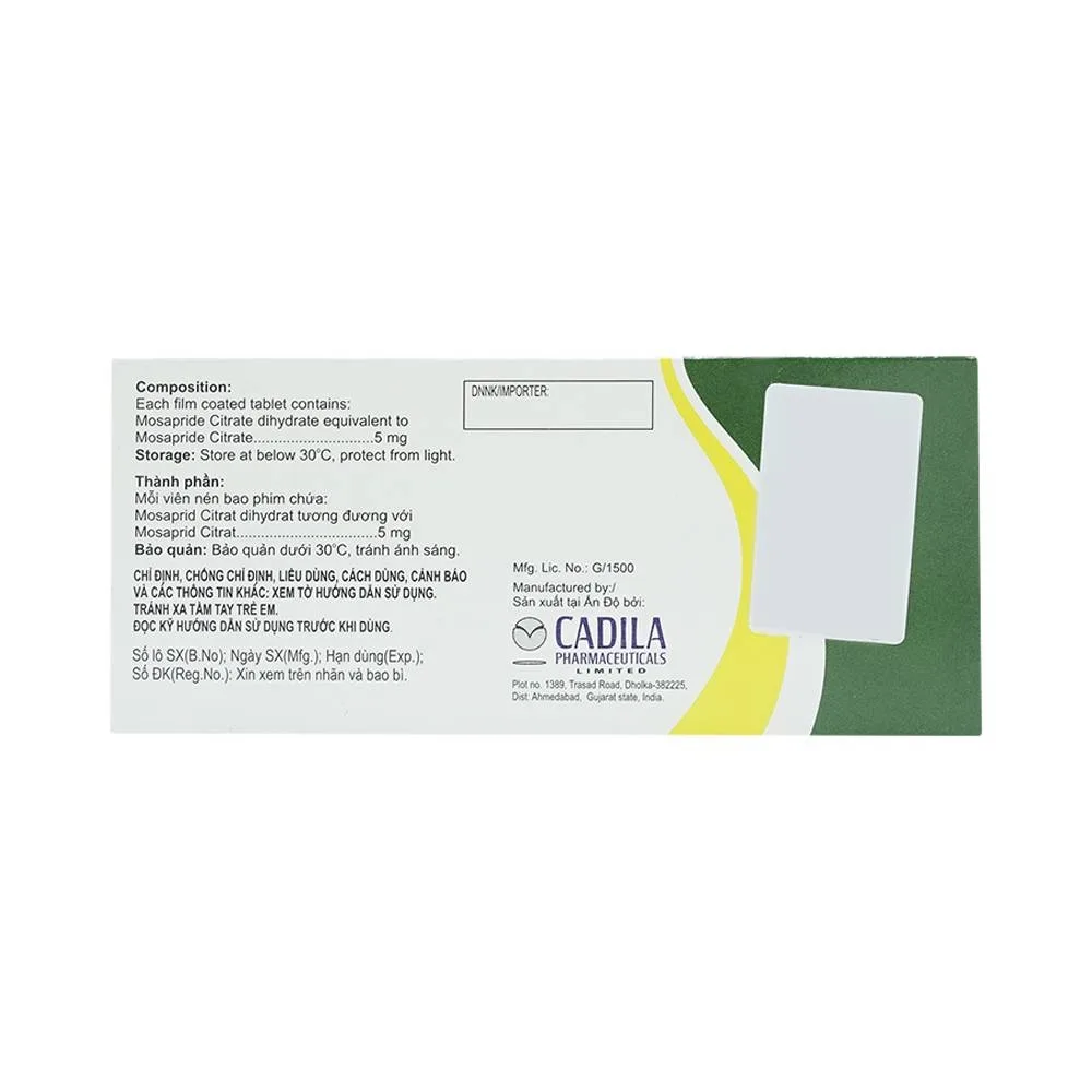 Hình ảnh Viên nén Mozoly 5mg Cadila điều trị ợ nóng, buồn nôn, trào ngược dạ dày - thực quản (3 vỉ x 10 viên) 