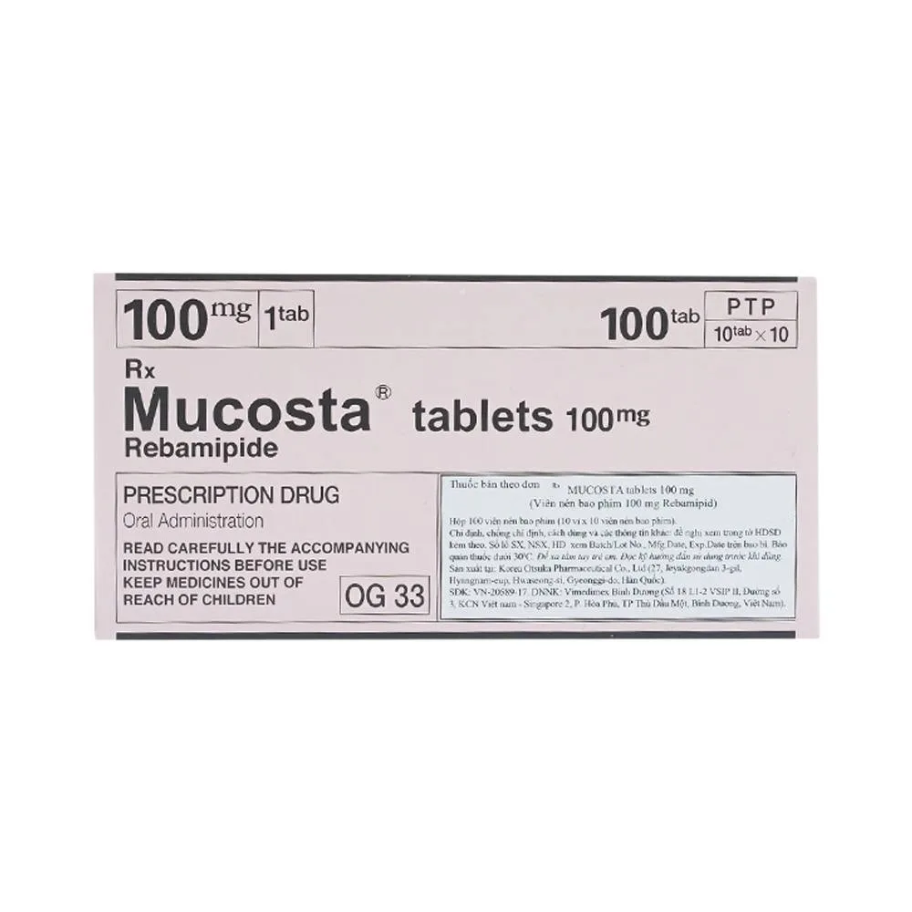 Hình ảnh Viên nén Mucosta tablets 100mg Otsuka điều trị loét dạ dày, viêm niêm mạc dạ dày (10 vỉ x 10 viên) 
