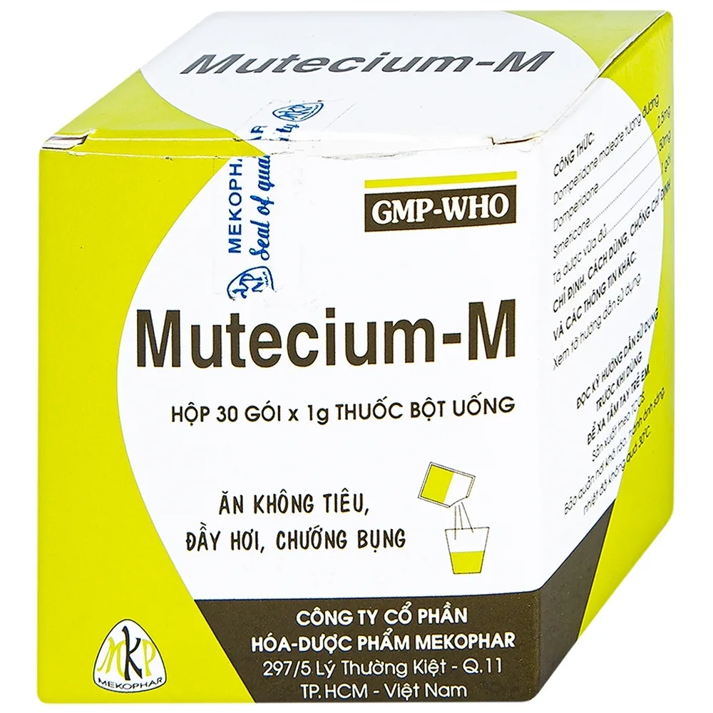 Hình ảnh Thuốc bột uống Mutecium-M Mekophar điều trị ăn không tiêu, đầy hơi, chướng bụng (30 gói x 1g)