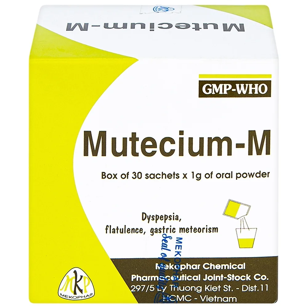 Hình ảnh Thuốc bột uống Mutecium-M Mekophar điều trị ăn không tiêu, đầy hơi, chướng bụng (30 gói x 1g)