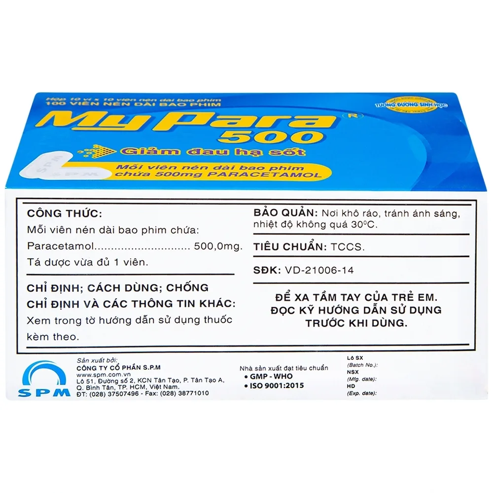 Hình ảnh Thuốc My Para 500mg S.P.M hỗ trợ giảm đau hạ sốt (10 vỉ x 10 viên)	