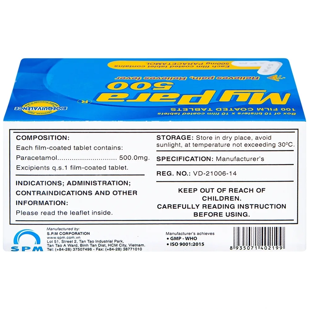 Hình ảnh Thuốc My Para 500mg S.P.M hỗ trợ giảm đau hạ sốt (10 vỉ x 10 viên)	
