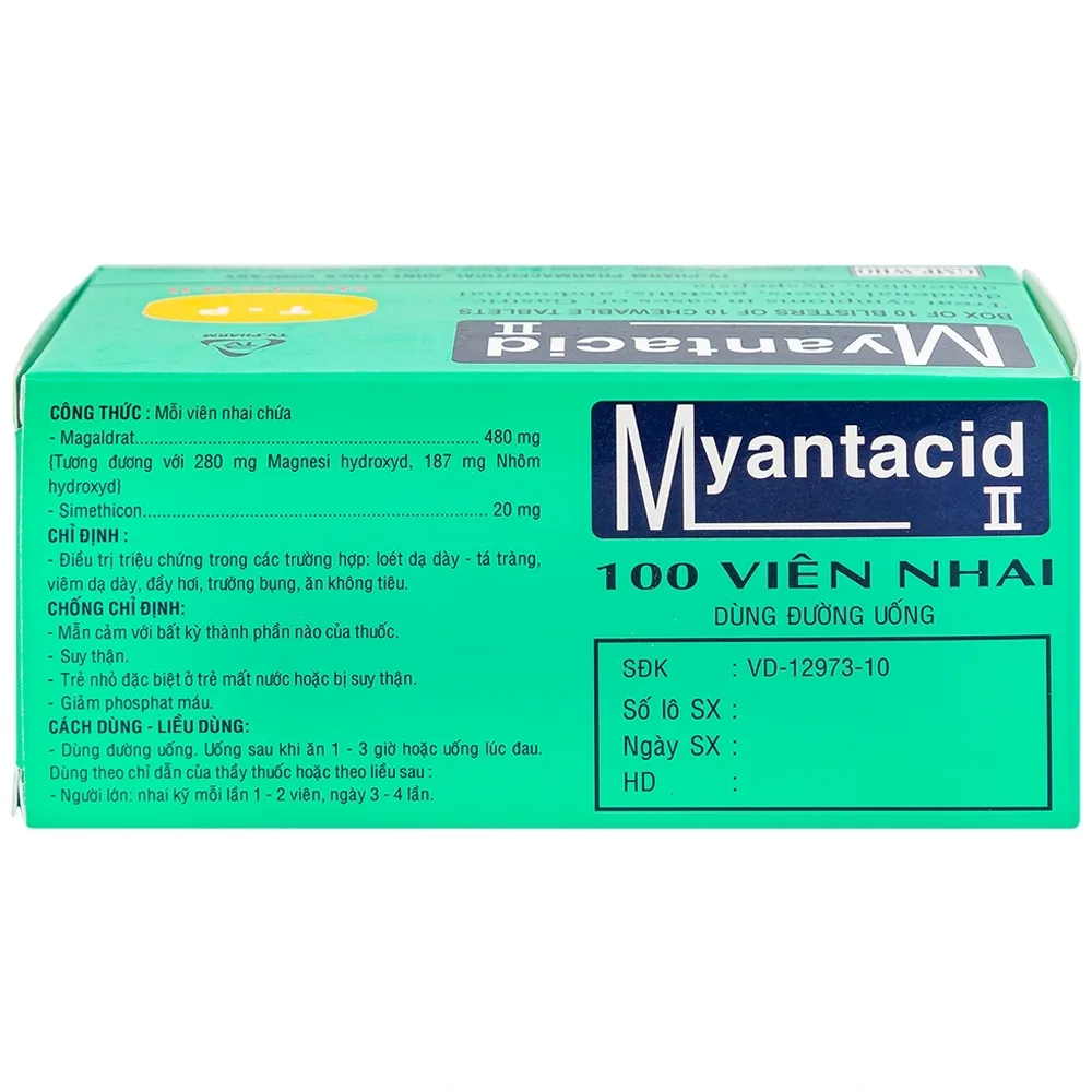 Hình ảnh Viên nhai Myantacid-II TV.Pharm điều trị loét dạ dày - tá tràng, viêm dạ dày (10 vỉ x 10 viên) 