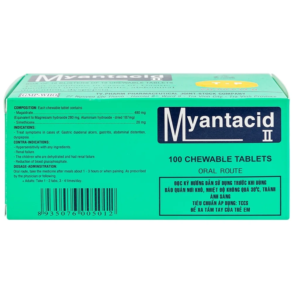 Hình ảnh Viên nhai Myantacid-II TV.Pharm điều trị loét dạ dày - tá tràng, viêm dạ dày (10 vỉ x 10 viên) 