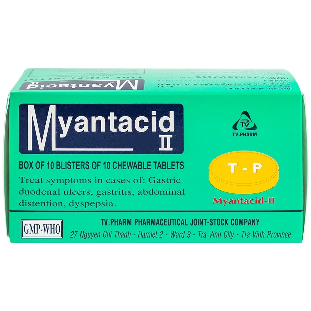 Hình ảnh Viên nhai Myantacid-II TV.Pharm điều trị loét dạ dày - tá tràng, viêm dạ dày (10 vỉ x 10 viên) 