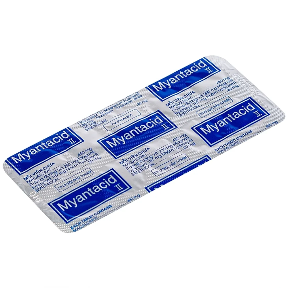 Hình ảnh Viên nhai Myantacid-II TV.Pharm điều trị loét dạ dày - tá tràng, viêm dạ dày (10 vỉ x 10 viên) 